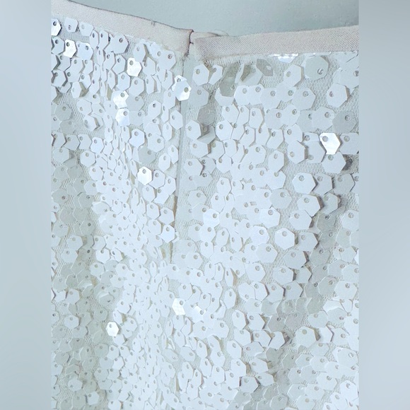 Tibi Sequined Insert Ivory Cream Silk Blend Shift Dress Size 4 - Picture 9 of 13